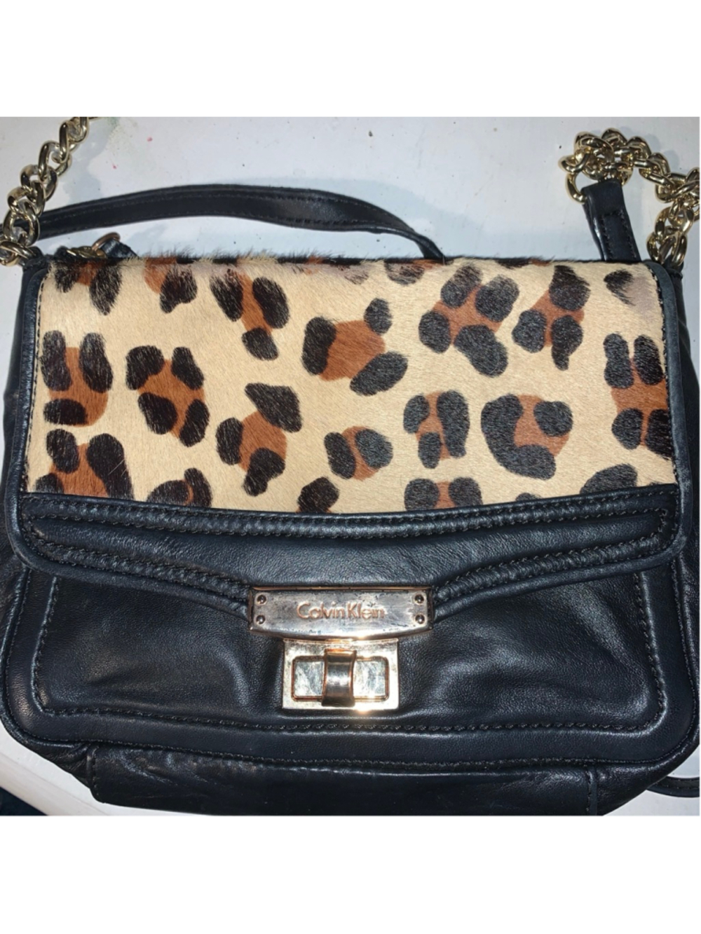 Women's Calvin Klein Black & Animal Print Crossbody Bag Small - Picture 12 of 13